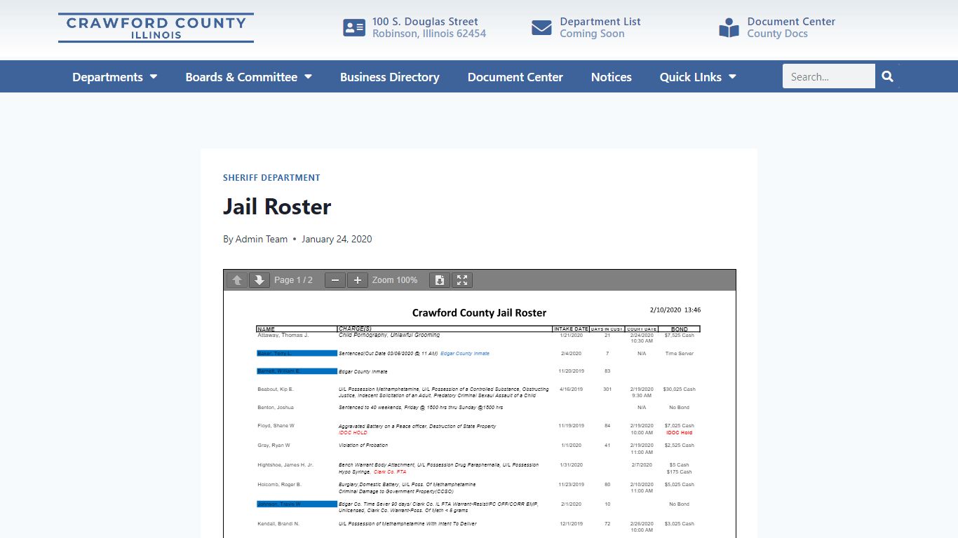 Jail Roster - Crawford County Illinois