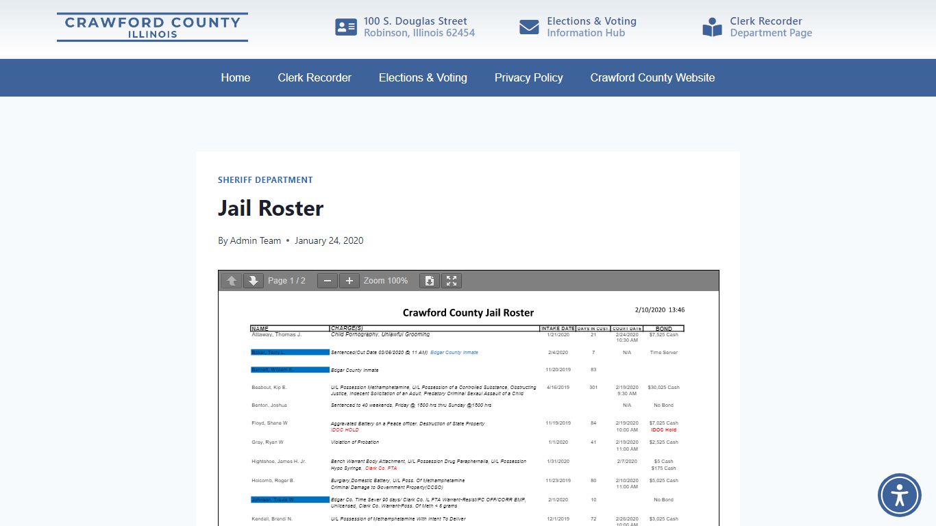 Jail Roster - Crawford County Illinois Clerk Recorder